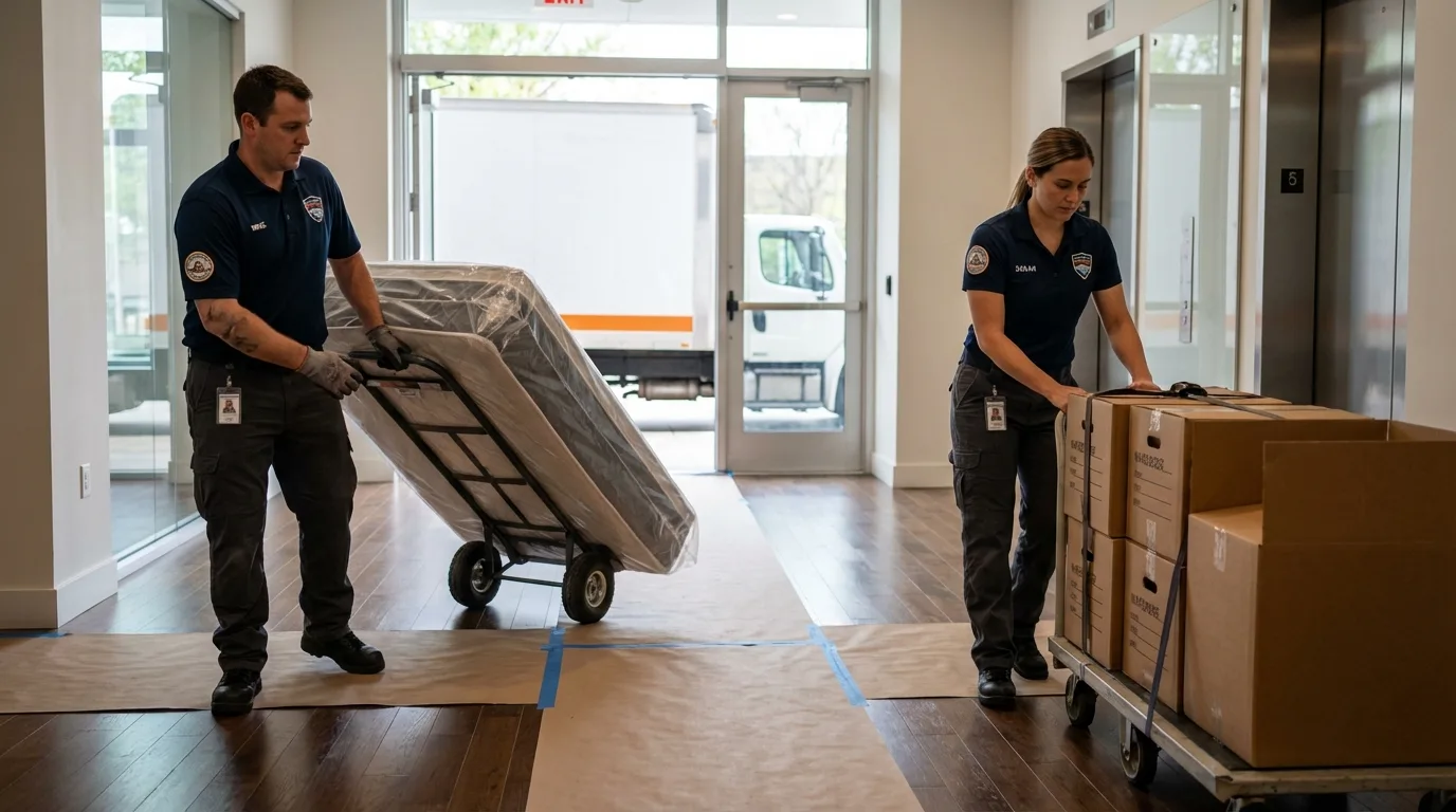 Professional apartment movers loading elevator in Green River, WY